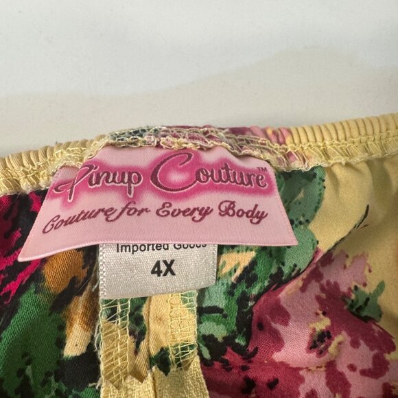 Pinup Couture Womens Floral Peasant Top 4X Yellow & Pink - Picture 5 of 6